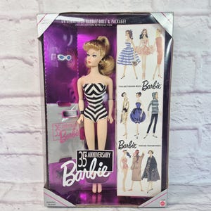 Barbie 35th Anniversary Barbie Doll Blonde Ponytail Reproduction Barbie, Swimsuit High Heels Sunglasses 1993 New in Box Doll Mattel #11590