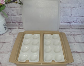 Vintage Tupperware - Almond Color Deviled Egg Tray - Egg Plate - Egg Carrier - Egg Container/Keeper/Server