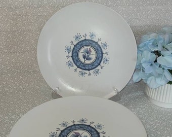 4 - Brilliant Mid Century Noritake - MELAMINE 10 1/4" Dinner Plates | Noritake Blue Floral Melamine Dinner Plates