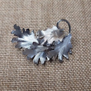 Vintage Trifari Large Leaf Spray Brooch, Silver Tone Metal - Midcentury Modern Jewelry - 50's Trafari Jacket Pin, Lapel Pin