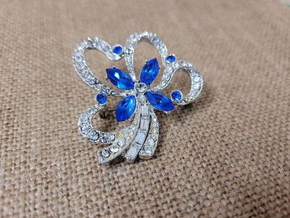 Vintage Sapphire Blue & Crystal Rhinestones Ribbo… - image 4