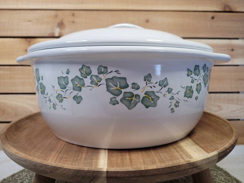 Vintage Corelle Coordinates Green Ivy Stoneware Lidded Casserole Dishes