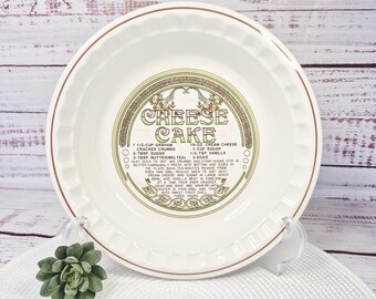 Vintage Cheesecake Recipe Pie Plate - Hankook Cheesecake Plate  - Recipe Pie Pan - Ceramic Pie Dish - Country Kitchen Decor