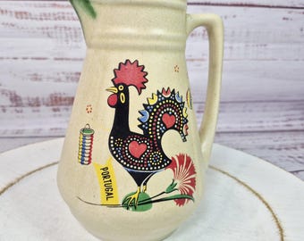 Vintage Argilart Pottery Portugal Good Luck Rooster Ceramic Pitcher - Rooster Pitcher - Lucky Pitcher