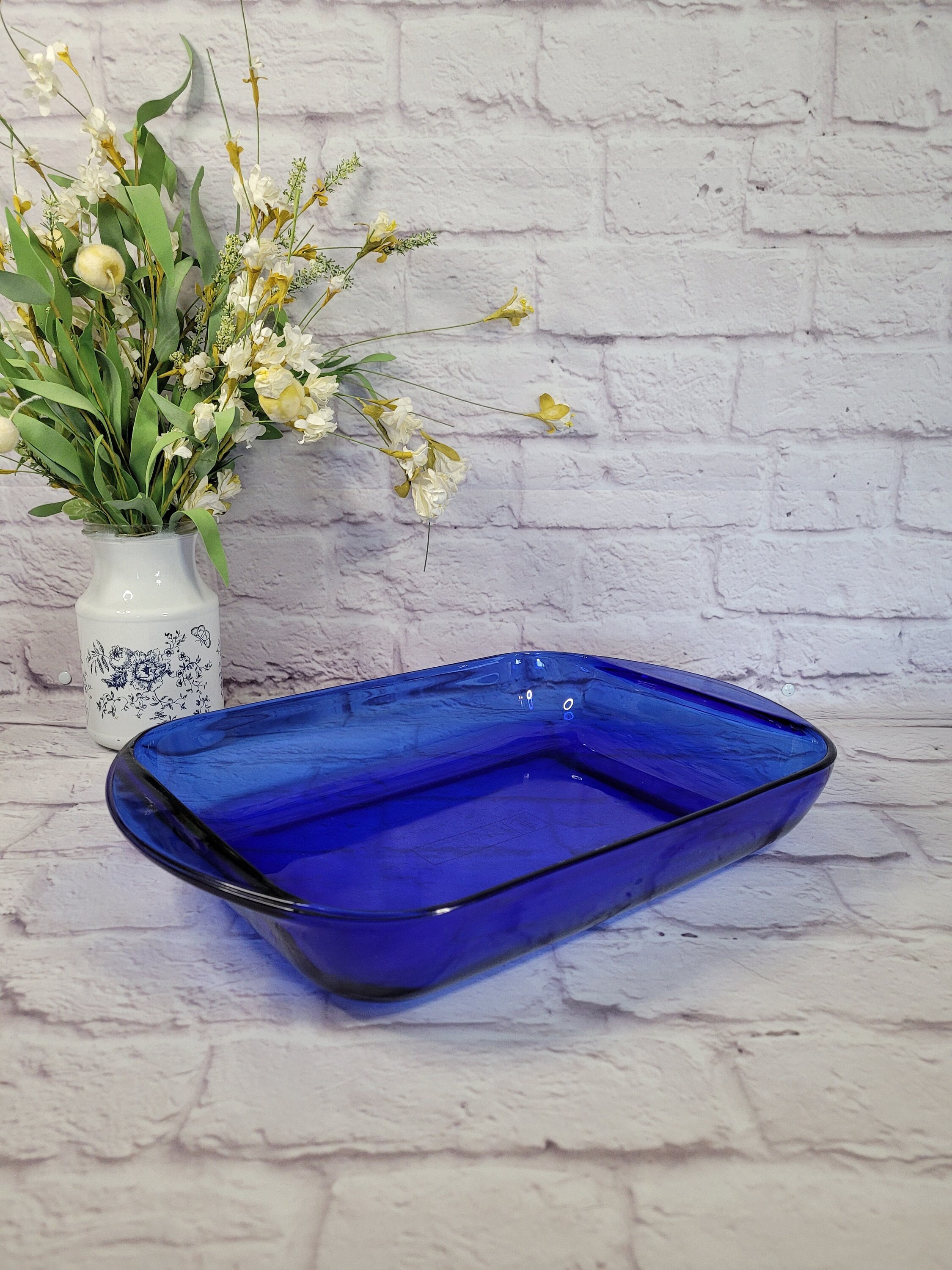 Vintage Anchor Hocking 4QT Cobalt Blue Rectangle Glass Baking Dish