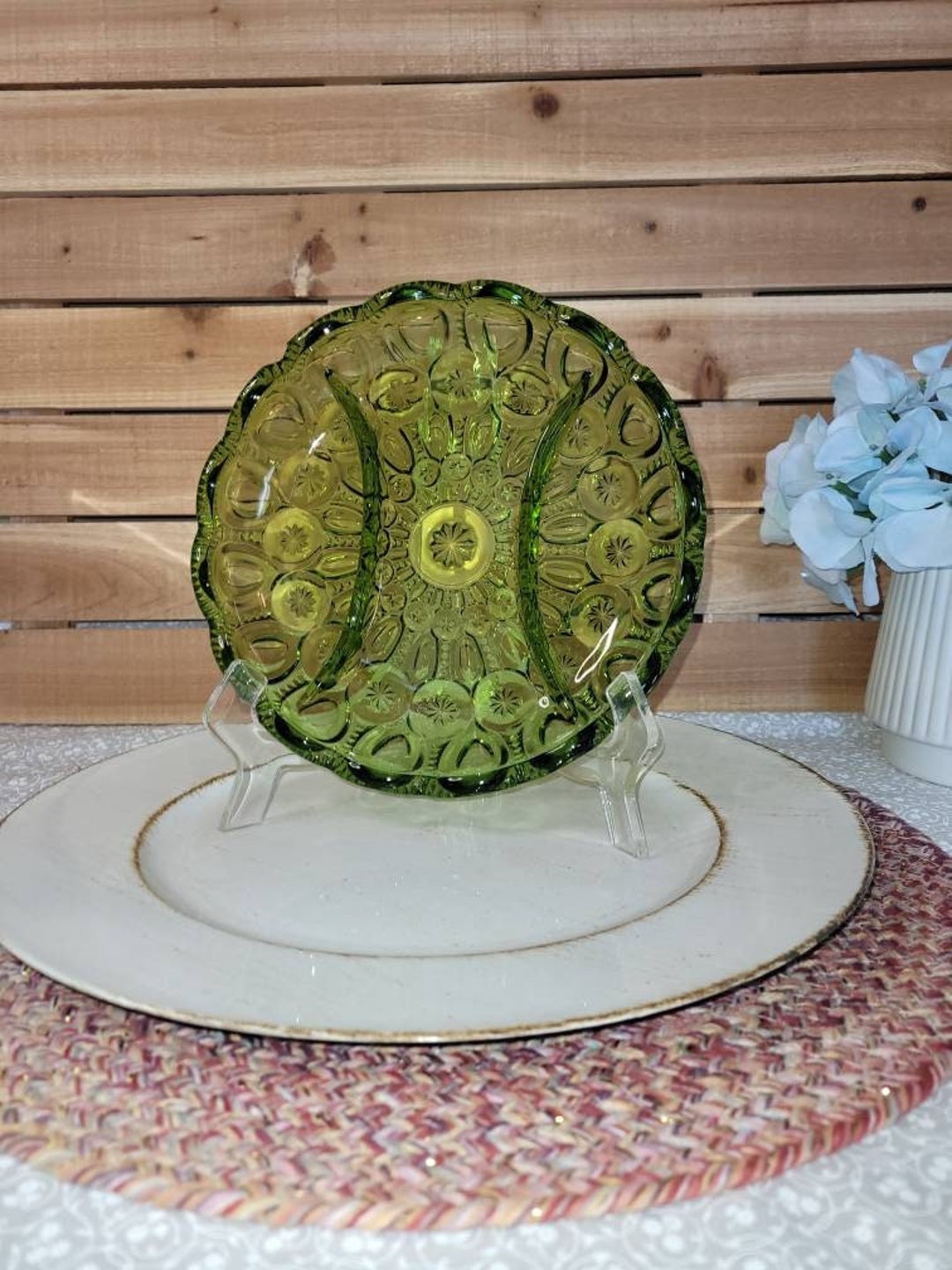 LE Smith Moon and Stars Green Divided Trinket Tray L.E. Smith Moon