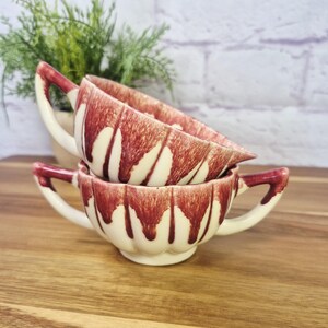 Vintage Allen's Pottery California Red Drip Cream & Sugar Set, Mid Century Modern Ceramic, MCM Kitchen, Red Spongeware Glaze