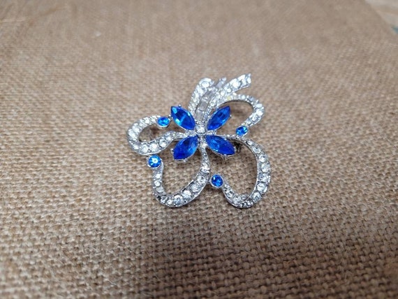 Vintage Sapphire Blue & Crystal Rhinestones Ribbo… - image 1