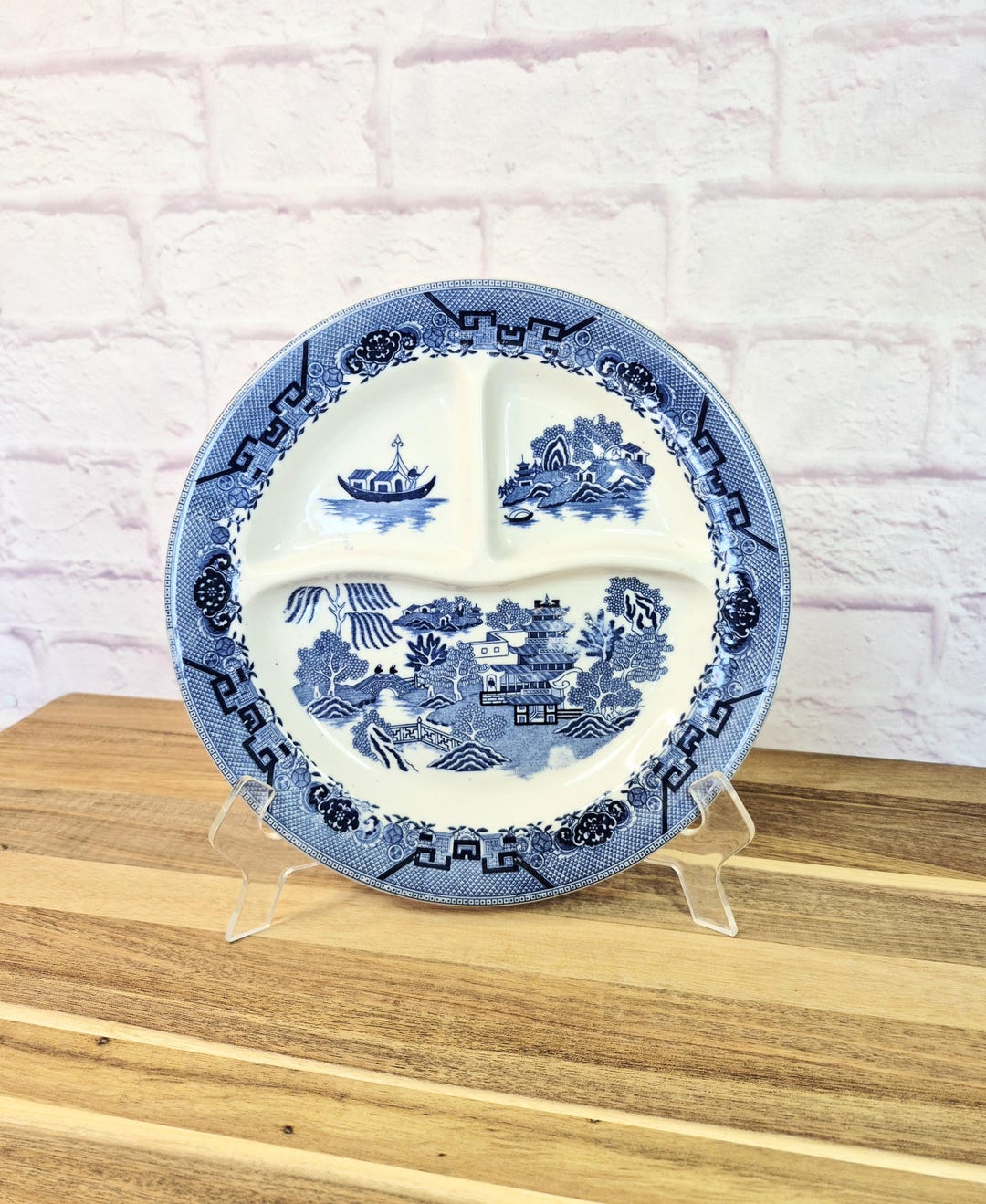Antique Blue Willow Divided Dinner Plate – Made in Japan – Mid Century ...