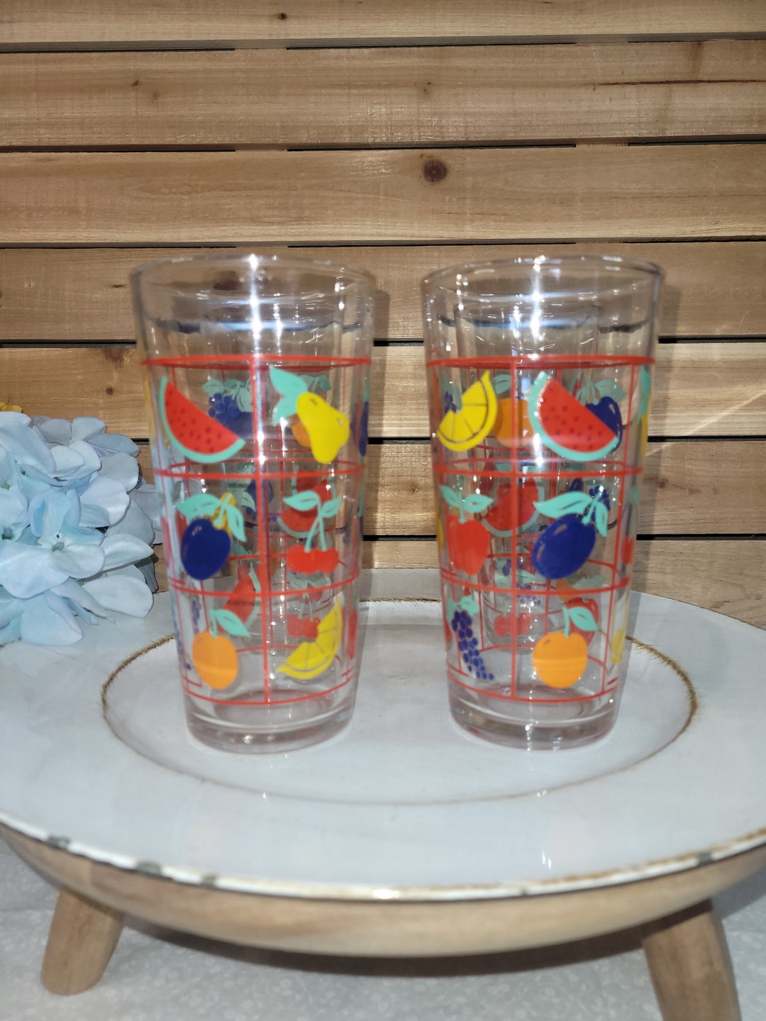 Set of 4 Vintage Fruit Glasses Summer Fruit Glassware Etsy