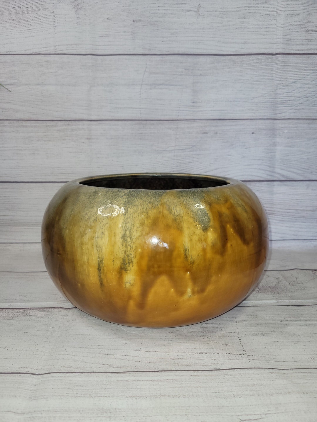 Mid Century Frank Moreno Brown Green Drip Glaze Planter 12 Frank Moreno