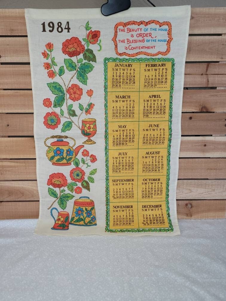 Kitchy Wall Calendar Decor 1984 Cloth Calendar Wall Hanging Orange Flowers  Wall Decor Vintage Calender Wall Decor - Etsy