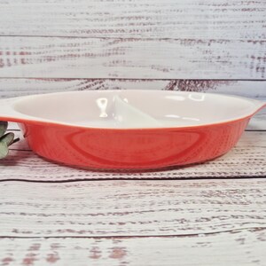 Vintage Pyrex Red Friendship Divided Casserole Dish 1 Qt – White Interior – 1970s Pyrex Bakeware - Pyrex Friendship Pattern