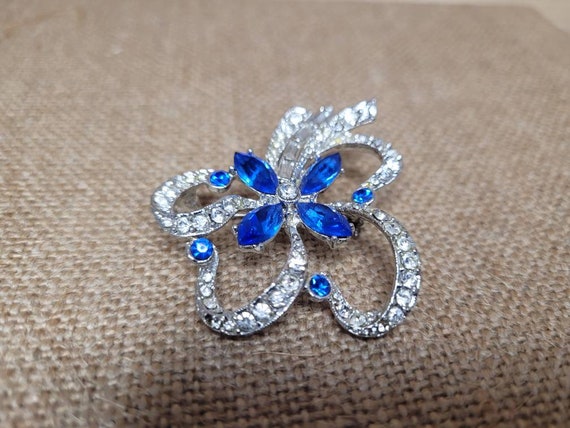 Vintage Sapphire Blue & Crystal Rhinestones Ribbo… - image 3