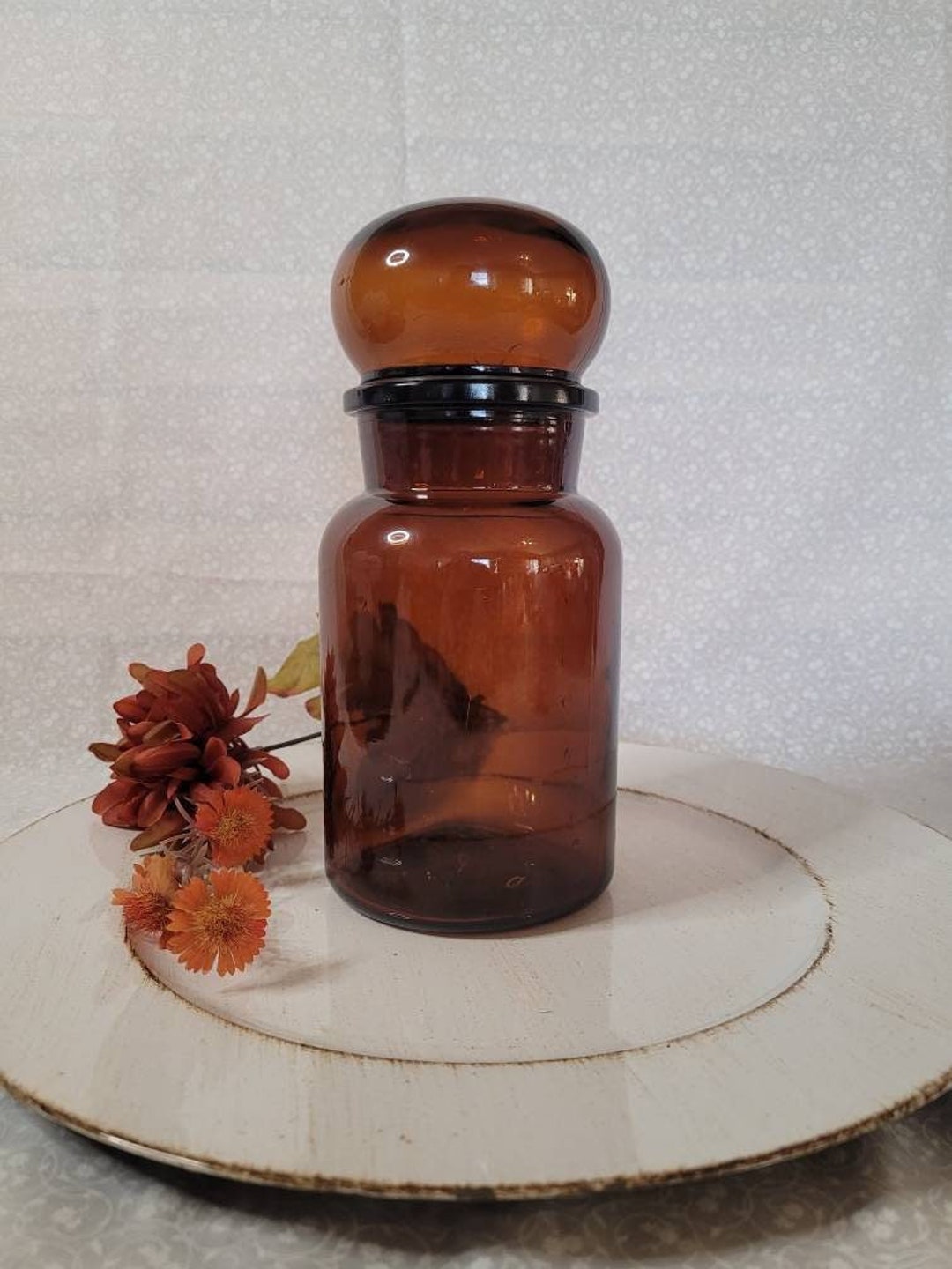 Vintage Amber Glass Apothecary Jar With Lid Amber Apothecary Jars Made