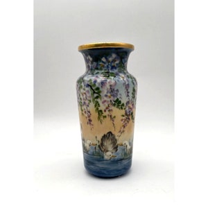 Vtg. FIne China Rochelle Wood Duck Floral Gold Trim Vase Hand Painted Signed