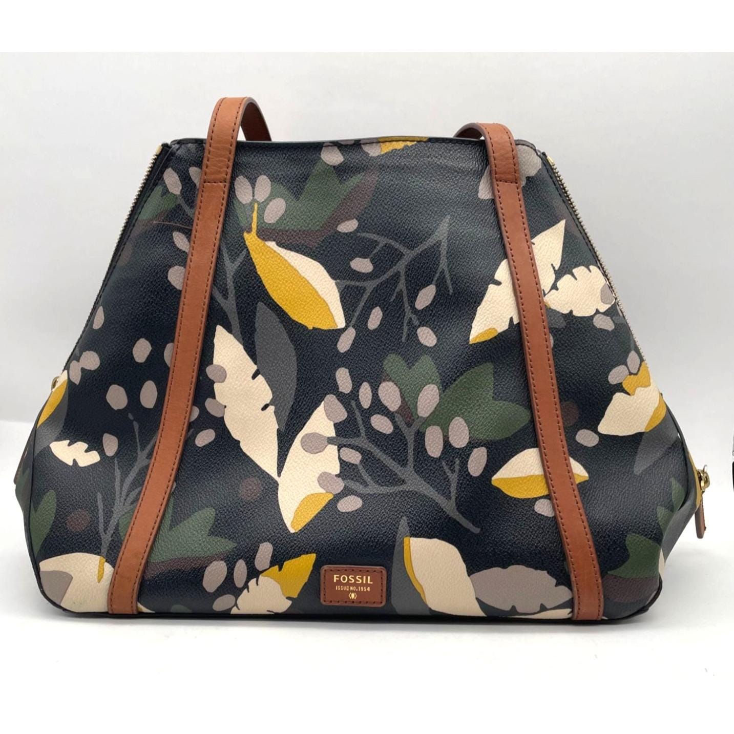 Vtg. Fossil Vinyl Leather Large Floral Rachel Tote Shoulder  display picture 1
