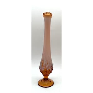Vtg. Fenton Lily of the Valley  Cameo Opalescent 11&quot; Swung Pedestal Bud Vase