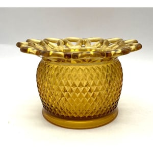 Vtg. Imperial Glass Diamond Point Champagne Crochet Open Lace Bowl