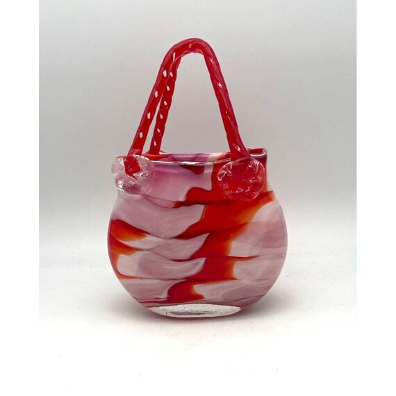 Vintage Hand Blown Art Glass Purse Vase Etsy