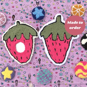 MADE TO ORDER - mini strawberry mirror rug tufted wall hanging - punch needle wall hanging - cute kawaii rug wall decor