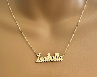 Name Necklace Gold 14K, Nameplate Necklace  Personalize Name Necklace, Custom Gold Name Necklace 14K Gold, Solid Gold Name Necklace