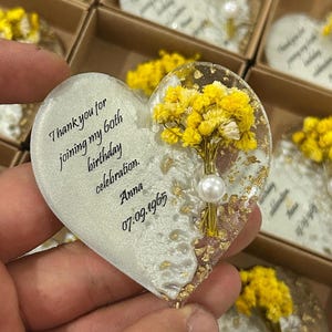 Aimant personnalisé pour invité, aimant époxy avec boîte, cadeau de mariage pour invité, aimant avec fleur sèche, cadeau islamique, cadeau de mariée