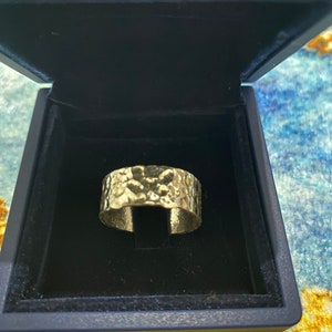 18k Solid Yellow Gold Textured Extra Wide Ring For Women 16 mm Width 3 mm Thick, Cigar Band Ring