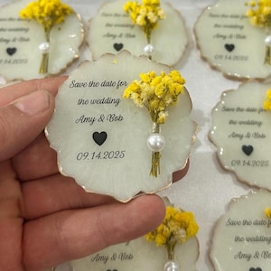 Aimant personnalisé pour invité, aimant époxy avec boîte, cadeau de mariage pour invité, aimant avec fleur sèche, cadeau islamique, cadeau de mariée