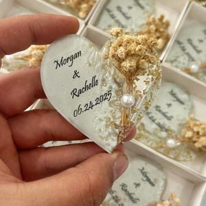 Aimant personnalisé pour invité, cadeau de mariage pour invité, aimant avec fleur sèche, aimant époxy avec boîte, cadeau islamique, cadeau de mariée