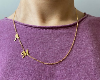 Sideways İnitial, Name Necklace, Personalized Jewelry, İnitial Jewelry, Gold İnitial, Personalized Gifts, Handmade Jewelry, initial Necklace