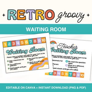 Retro Groovy Teacher Waiting Room Display, Classroom Waiting Room Sign, Classroom Management, Printable Classroom Posters, Teacher Templates