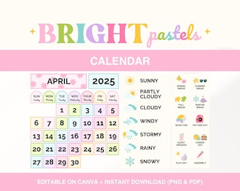 Classroom Calendar Display and Weather Station, Pastel Classroom Decor, Printable Classroom Calendar Set, Pocket Chart, Calendar Management