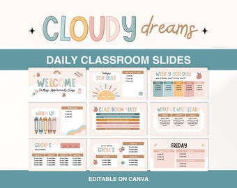 Editable Classroom Slides Template Canva, Class Daily Slides, Teaching Slides, Back to School Slides, Morning Meeting, Agenda, Rotations