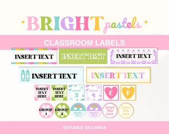 Plantillas editables de etiquetas para el aula, organización del aula en tonos pastel, etiquetas para contenedores y cajones, etiquetas para la caja de herramientas del profesor, tema luminoso para el aula.