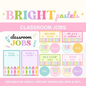 Editable Classroom Job Display, Classroom Jobs Chart, Printable Pastel Classroom Decor, Editable Class Jobs Display, Classroom Management