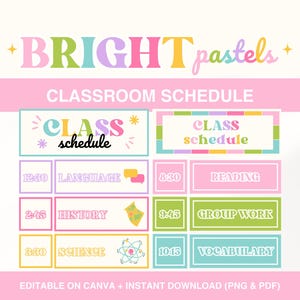 Editable Classroom Schedule Display, Daily Classroom Schedule Cards, Visual Timeline Display, Pastels Classroom Management Printable, Poster