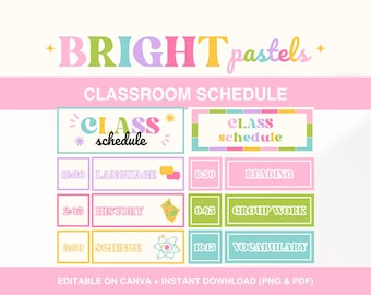 Editable Classroom Schedule Display, Daily Classroom Schedule Cards, Visual Timeline Display, Pastels Classroom Management Printable, Poster