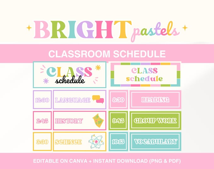 Editable Visual Schedule Cards | Colorful Classroom Timetable Display ...