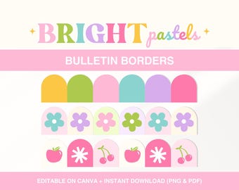 Classroom Bulletin Board Borders, Bright Pastel Classroom Decor, Printable Bulletin Border, Colorful Teacher Banner, Editable Canva Template