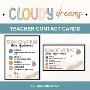 Contactkaarten voor docent, visitekaartje voor docent, infokaart docent, bewerkbaar Connect with the Teacher-kaart, sjabloon opendeurdag docent Canva