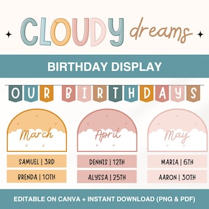 Klassenzimmer Geburtstag Display, druckbare Geburtstag Bulletin Board, Vorschul Geburtstag Chart, bearbeitbare Regenbogen Klassenzimmer Dekor