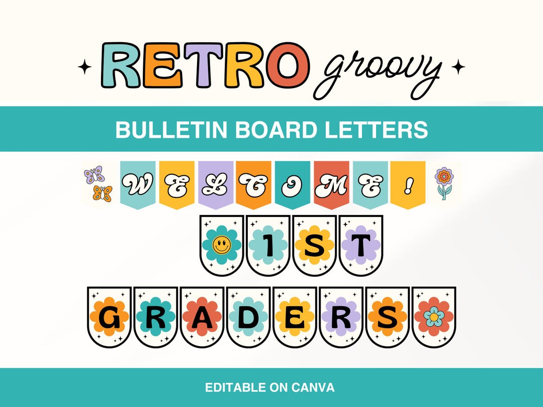Groovy Bulletin Board Letters, Colorful Classroom Display Decor, Canva ...