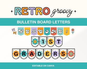 Groovy Bulletin Board Letters, Colorful Classroom Display Decor, Canva Lettering Display, Elementary Classroom Decoration, Canva Template