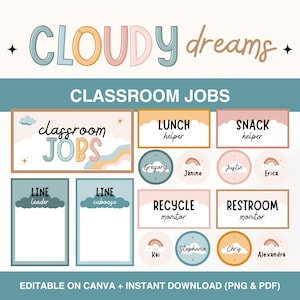 Editable Classroom Job Display, Classroom Jobs Chart, Printable Rainbow Classroom Decor, Editable Class Jobs Display, Classroom Management