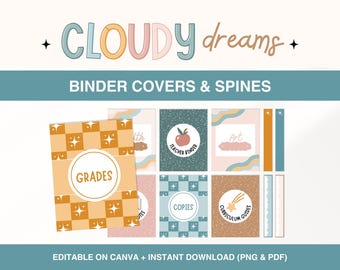 Cubiertas y lomos para carpetas de aula, cubierta de carpeta arcoíris editable, organización docente, plantilla imprimible de Canva para carpeta docente