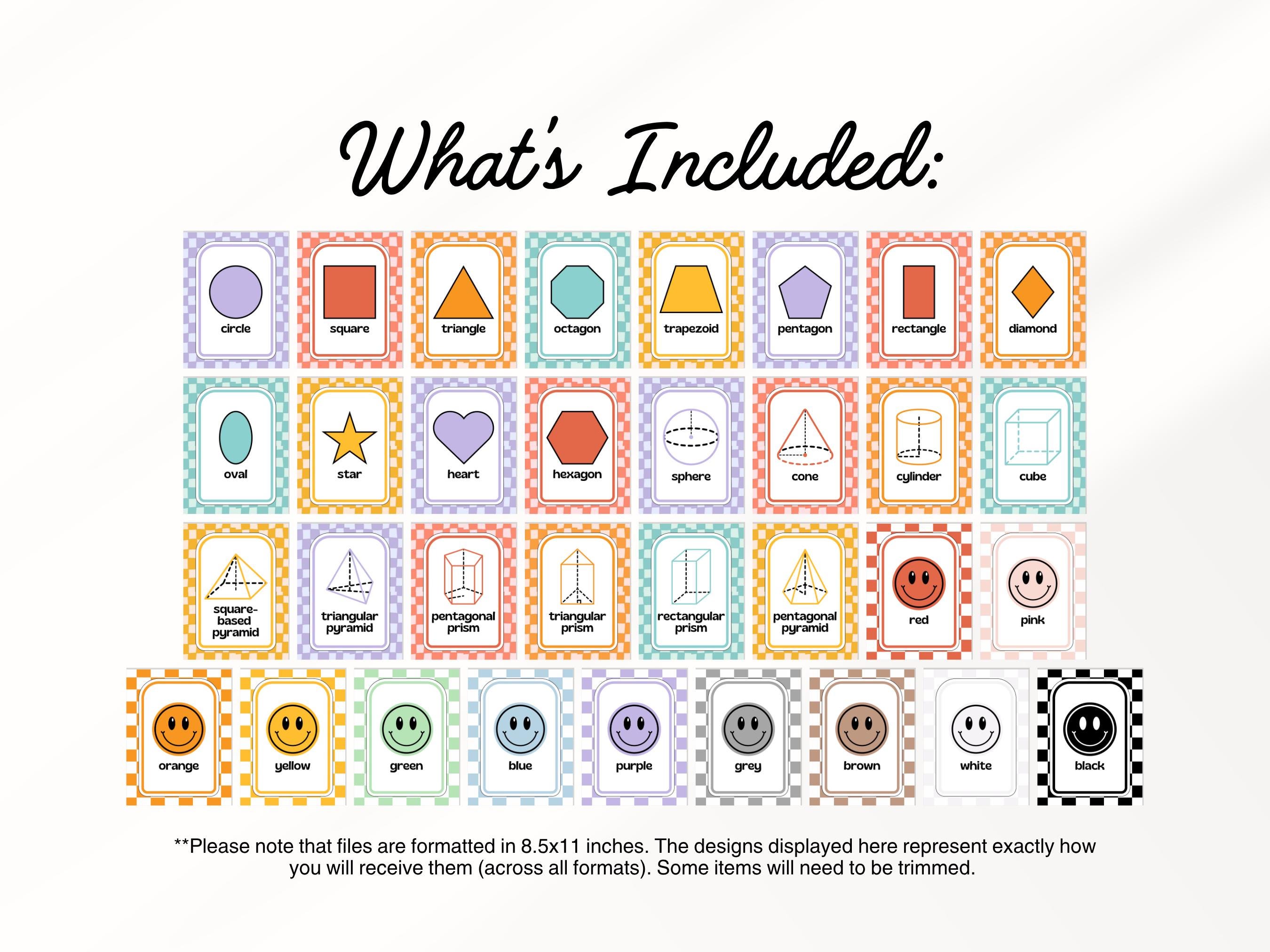 3D Shapes and Color Posters for Classroom, Retro Groovy Classroom Decor ...