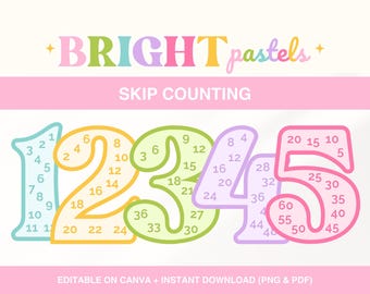 Skip Counting Display, Bright Pastel Classroom Decor, Multiples Large Number Display, Skip Counting Chart, Math Posters, Multiplication