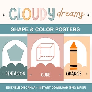 Shapes and Color Posters for Classroom, Rainbow Classroom Decor Display, Editable Shape Charts, Printable Educational Posters for Kids