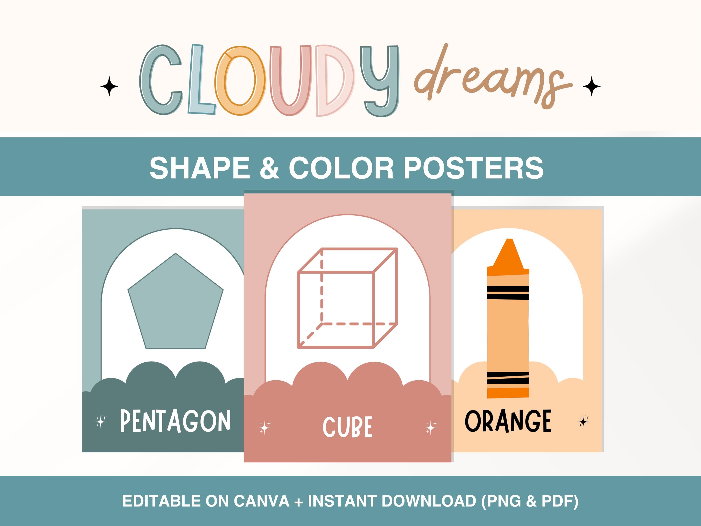 Shapes and Color Posters for Classroom, Rainbow Classroom Decor Display, Editable Shape Charts, Printable Educational Posters for Kids